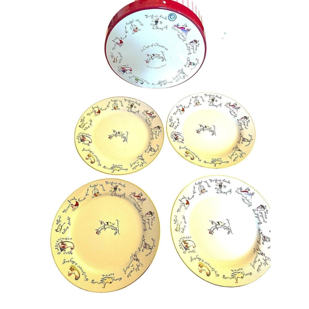 Rosanna Twelve Days of Christmas Dessert Plates Set (4), 8" Ceramic Tableware